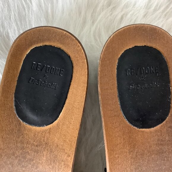 Re/Done x Dr. Scholl's Black Leather Wood Sole Slide Clog Sandals - Picture 3 of 8